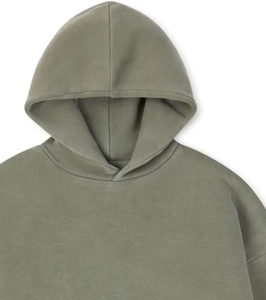 Sudadera con Capucha Verde Oliva para Hombre, Corte Holgado, Algodón French Terry, Color Sólido, Diseño con Bolsillos, Ropa Casual de Otoño - Product Image 2