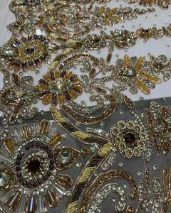 Apliques de Encaje con Cuentas Hechos a Mano, Tela de Malla con Cristales Brillantes de Alta Gama para Vestidos de Noche, Alfombra Roja, Proveedor Mayorista - Product Image 3