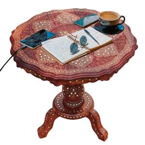 Wooden Brass Carving/<b>Round</b> Beautiful Carving Design <b>Side</b> <b>Table</b>/Coffee <b>Table</b>/Outdoor <b>Table</b>/Decor/Living Room Furniture - Product Image 3