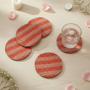 Handmade Eco-Friendly Glass Beads Floral <b>Coasters</b> Red <b>White</b> Fabric Traditional Chinese Design - Product Image 6