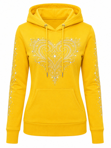 Sudadera con capucha y cremallera con logo frontal de diamantes de imitación, transpirable, con cristales brillantes, manga larga, informal, suave y cálida, tipo chaqueta de verano - Product Image 1