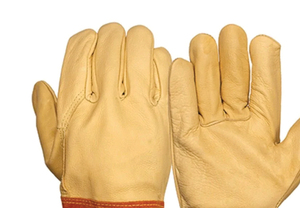 Leather Welding <b>Gloves</b> With Fleece Lining Red Cuff Straight Thumb <b>Type</b> B MIG TIG Use - Product Image 2