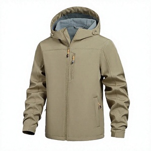 Men's Hooded <b>Fleece</b>-<b>Lined</b> Windproof <b>Jacket</b> Solid Color Zipper Closure Casual Outdoor Wear Autumn Season Regular Fit - Product Image 3
