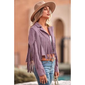 Chaqueta de mujer de cuero genuino de cabra con flecos, estilo vintage occidental, abrigo con borlas, chaqueta de gamuza a la moda estilo vaquera. - Product Image 6
