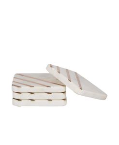 Modern Square Stone <b>Coasters</b> With Gold Lines Non Slip Mats For <b>Table</b> Decor - Product Image 1