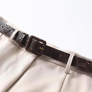 Spring 2026 New Fashion Solid Color Breathable Woven Button <b>Belted</b> High-Waisted Zipper Casual Women's <b>Shorts</b> - Product Image 3