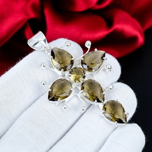Collier pendentif croix en topaze fumée, grande pierre précieuse, style bohème, fait main, bijoux en argent sterling 925, sertissage brun, cadeau de Noël - Product Image 1