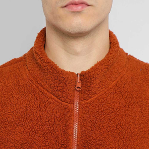 Veste en sherpa pour homme à manches longues en laine unie avec capuche amovible et fermeture éclair - Product Image 6