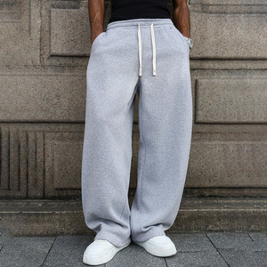 OEM/ODM Oversize Street Wear Wide-Leg Running <b>Pants</b> Men's Loose Fit Casual Sweatpants Straight Distressed Eco-Friendly Fleece - Product Image 2