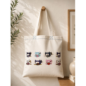 Premium Cotton Canvas <b>Tote</b> Bag with Tropical <b>Travel</b> Print, Reusable Beach Shopping Bag with Contrast Handles - Product Image 3