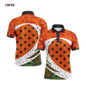 Corex Sublimation Short Sleeve <b>Polo</b> Shirt <b>Orange</b> Butterfly Star Print Quick Dry Polyester Casual Sport Wear - Product Image 3