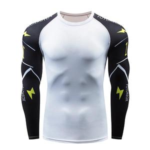 <b>Men</b> Full Sleeve Rash Guard <b>Black</b> White Geometric Print Quick Dry Eco-Friendly Anti-Bacterial Polyester/Nylon Sport Shirt Adult - Product Image 2