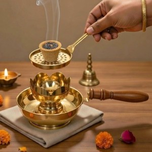 Juego de quemador de incienso de carbón de acero con pinzas de madera |   Quemador de Loban Dhoop Religioso para Invierno/Otoño |   Set de Fragancias Decorativas para el Hogar - Product Image 3