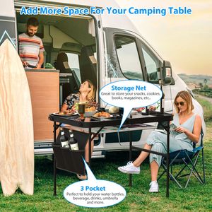 Aluminum Alloy 88LBS Max Load Height <b>Adjustable</b> 35.62x23.42x25.9in Foldable Camping <b>Table</b> Collapsible Picnic Grill Stand for BBQ - Product Image 4