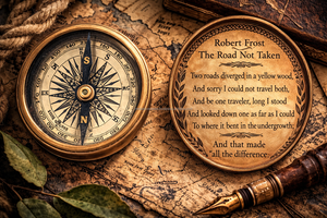 เข็มทิศพกพาโลหะชุบทองเหลืองโบราณ แกะสลักบทกวีของโรเบิร์ต ฟรอสต์ ของที่ระลึกแนวทะเลโบราณ สำหรับการเดินทางกลางแจ้ง - Product Image 2