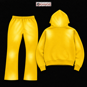 Ensemble de survêtement jaune personnalisé pour homme, sweat à capuche zippé intégral avec empiècements blancs contrastants, pantalon évasé, ensemble deux pièces de sport, vente en gros OEM Streetwear - Product Image 6