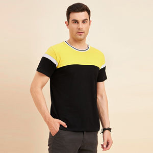 <b>Mens</b> Color Block Yellow Black Short Sleeve Cotton T-<b>Shirt</b> Custom Logo OEM ODM Wholesale Apparel - Product Image 4