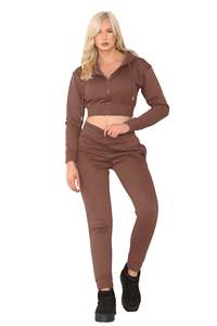 Vintage Crop Tracksuit <b>Set</b> for Women's Fitness & Casual Wear Stylish 2 Piece Long <b>Set</b> Quick Dry Breathable Cotton Hooded Design - Product Image 4
