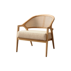 Luxury Solid Teak <b>Outdoor</b> Lounge Chair Natural <b>Rattan</b> Woven Backrest and Plush Cushion Scandinavian Style Resort Furniture - Product Image 1
