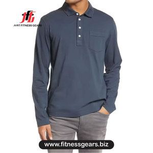 Polo de golf athlétique à manches longues pour homme, 100 % polyester, séchage rapide, motif uni, en jersey - Product Image 3