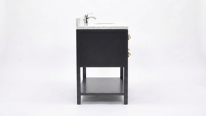 Luxurious Modern Bathroom Vanity Marble Top 48 Floor Standing <b>Black</b> <b>Cabinet</b> Gold Handles Contemporary Design Vanity Mirror - Product Image 3