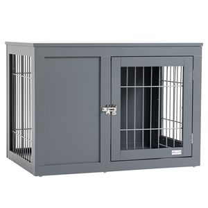 "Pet Kennel End <b>Table</b> with Double Doors & Locks Gray for Small Medium Dogs-Indoor Furniture Style" - Product Image 1