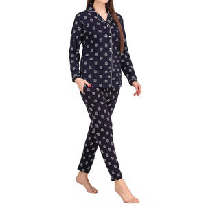 High Quality Cotton Women Night Suit 2 Piece Casual Wear Sleepwear Set Breathable Comfortable Long Sleeve Pajama OEM Wholesale - Product Image 3