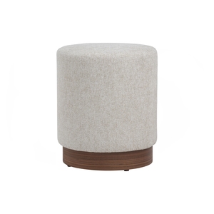 Sleek Cylindrical Ottoman with Walnut-Finished Bentwood Rim and Durable Fabric Upholstery for Living Room - Product Image 1