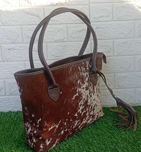 Sac fourre-tout de luxe en cuir véritable avec fourrure de vache pour femme, sac à bandoulière grande capacité brodé avec fermeture éclair, portable - Product Image 1