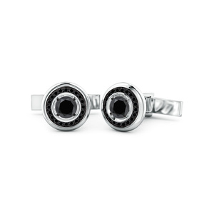 Boutons de manchette en or pour homme avec micro-incrustation de diamant noir naturel taille brillant rond, bijoux formels pour mariage - Product Image 3