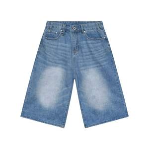 Shorts en jean pour hommes, décontractés, style streetwear américain, taille mi-haute, coupe droite, tricotés, coupe ample, légers, pour le quotidien - Product Image 2