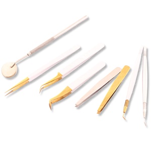 Venta al por mayor de pestañas de volumen de color como bandeja de pestañas pinzas de punta de fibra embalaje personalizado pinzas de extensión de pestañas punta puntiaguda - Product Image 3