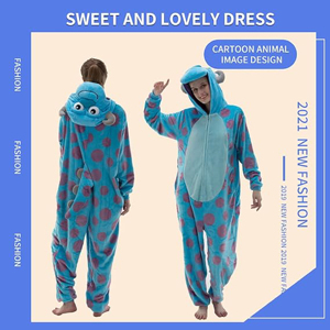 Pyjama personnalisé unisexe en polaire corail moelleux à capuche, motif personnage monstre, pour cosplay anime, tenue de nuit chaude d'hiver, assorti pour la famille - Product Image 6