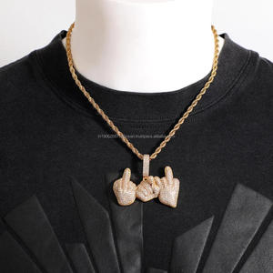 Colgante de dedo medio estilo rapero, plata 925 Iced Out VVS Lab Grown Diamond, gesto divertido, joyería de Hip Hop - Product Image 1