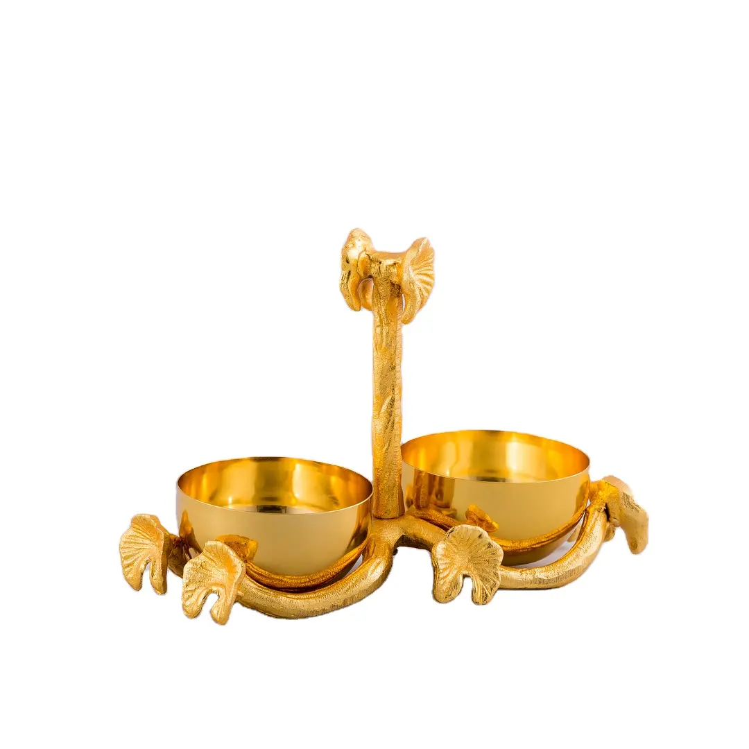 New Design Best Selling Glossy Golden Metal Aluminum Bowl with Handle Design Shape Table Decoration Serving Candy Bowl