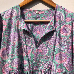 Vestido Midi Floral Tejido para Dormir, Hecho a Mano, de Algodón Lavable, con Cuello en V, Manga Larga y Cintura Natural, Regalo para Ella - Product Image 1