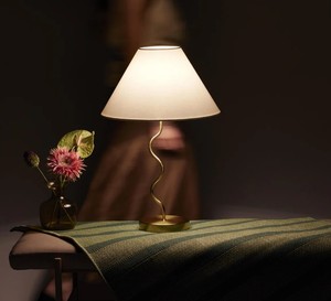 Modern Gold Curved Metal <b>Table</b> Lamp with Fabric Shade Decorative Bedside Lamp Luxury Home Decor <b>Lighting</b> - Product Image 4