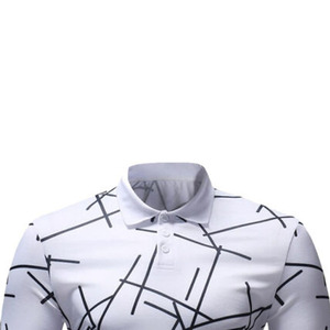 Polo pour homme à imprimé géométrique blanc, manches courtes, tricoté, respirant, style décontracté - Product Image 6