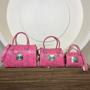 New Factory Wholesale Hand Tooled Genuine Cowhide Leather Small Speedy Bag Designer Turquoise Concho Crossbody Duffel Travel Bag - Product Image 4