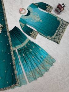 Conjunto de Salwar Kameez de Seda para Mujer, Traje Sharara con Lentejuelas y Dupatta, Atuendo Indio Pakistaní para Bodas y Fiestas, Ropa Étnica para Mujer - Product Image 2