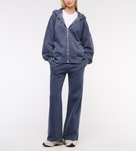 Loose Full Length Long Sleeve Women's 2 Pieces Oversized Full <b>Zip</b> Hoodie & Wide Leg Sweatpants Sets Winter 100% Cotton 340 GSM - Product Image 1