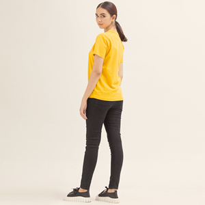 Camiseta de Manga Corta con Cuello Redondo para Mujer, 100% Algodón Jersey, Color Amarillo Sólido, Informal, para Primavera/Verano - Product Image 3