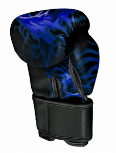 Gants de boxe IBERIA Premium noirs avec imprimé crâne flamme bleue, gants d'entraînement en cuir PU, logo personnalisé, équipement sportif en gros OEM - Product Image 3