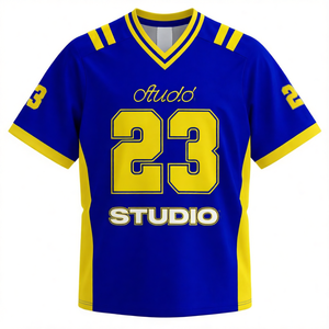 Camiseta de Fútbol Americano Studio 23, Azul y Amarillo, Cuello en V, Sublimada, Absorbe la Humedad, Corte Regular para Hombre, Manga Corta - Product Image 1