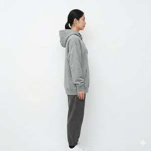 Sudadera con Capucha Extra Grande para Mujer, Gris, Mezcla de Algodón y Felpa, Gruesa, Personalizable, Manga Larga, Color Sólido, con Bolsillos - Product Image 3