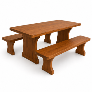 Ensemble de table à manger en teck massif avec 2 bancs, meubles de salle à manger rustiques de style farmhouse pour la maison, la villa, le restaurant, l'hôtel - Product Image 1