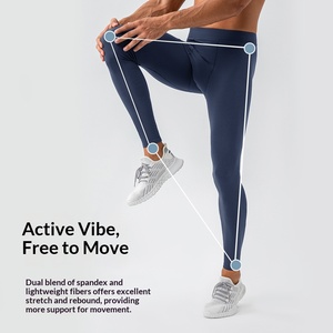 Wholesale <b>Mens</b> Breathable Solid Yoga Leggings <b>Tight</b> Pants High Waist Elastic Spandex Polyester <b>Compression</b> Custom Training - Product Image 2