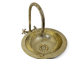 Élégant Lavabo de Salle de Bain en Laiton Martelé avec Motif Gravé, Vasque Ronde à Poser pour Meuble-Lavabo, Cuisine, Durable et Fait Main - Product Image 5