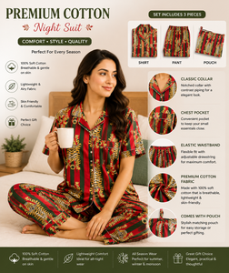 Conjunto de Pijama de Algodón con Estampado de Tigre y Rayas para Mujer, Diseño Artesanal Tradicional Hecho a Mano, Ropa de Dormir y para Estar en Casa - Product Image 2