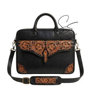 Western Real Leather Messenger Bag Floral Tooled Laptop Bag Adjustable Strap Business <b>Briefcase</b> Unisex - Product Image 2